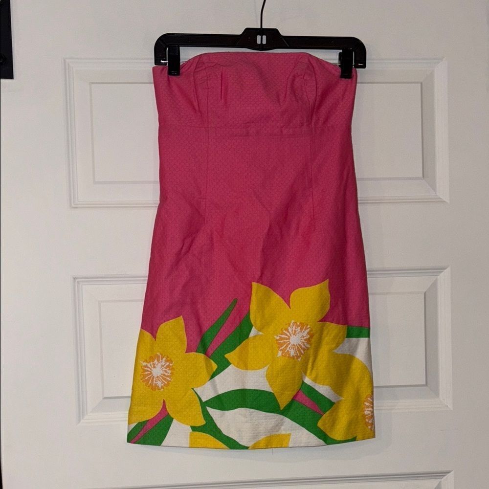 Lilly Pulitzer Franco Pink Daffodil Strapless Cut Out Tie Back Dress